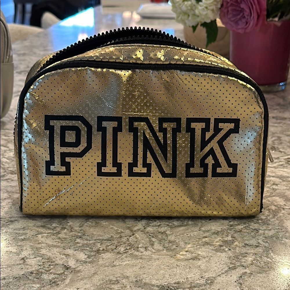 ✨ Large Gold Makeup Bag from PINK - Approx. 10” x 6” x 4”